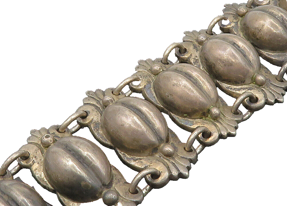 JUAREZ PRIETO 925 Silver  Vintage Antique Coffee Bean Chain Bracelet  BT8288