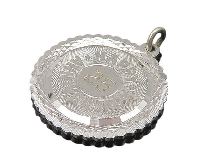 925 Sterling Silver  Vintage Shiny Happy Anniversary Round Pendant  PT18042