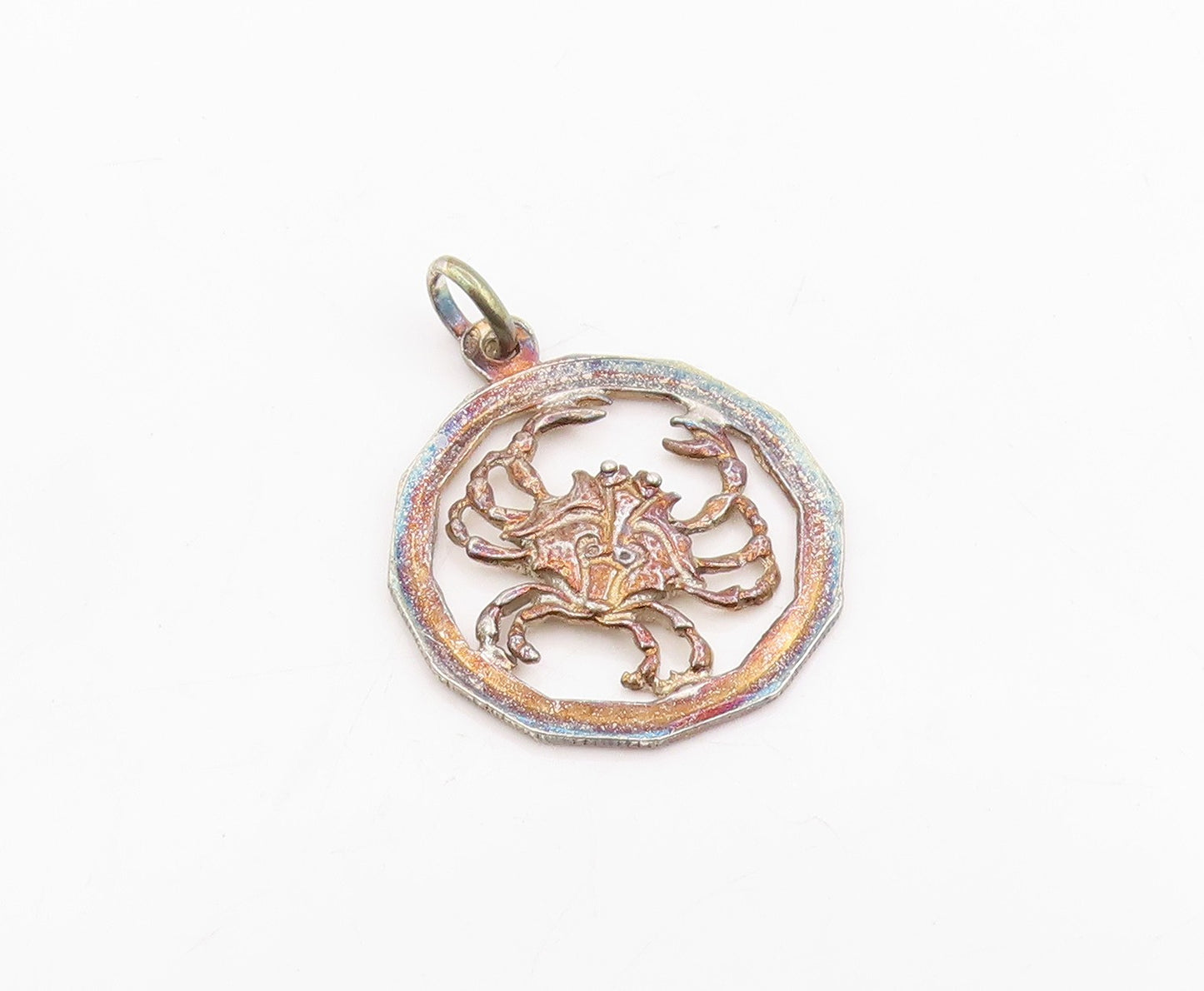 925 Sterling Silver Vintage Pendant Carved Crab Cancer Zodiac Medallion  PT25769