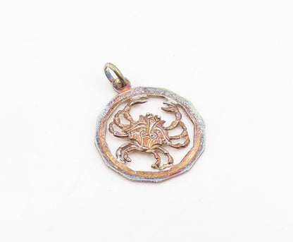 925 Sterling Silver Vintage Pendant Carved Crab Cancer Zodiac Medallion  PT25769