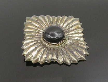 MEXICO 925 Silver  Vintage Black Onyx Ribbed Diamond Shaped Brooch Pin  BP9551