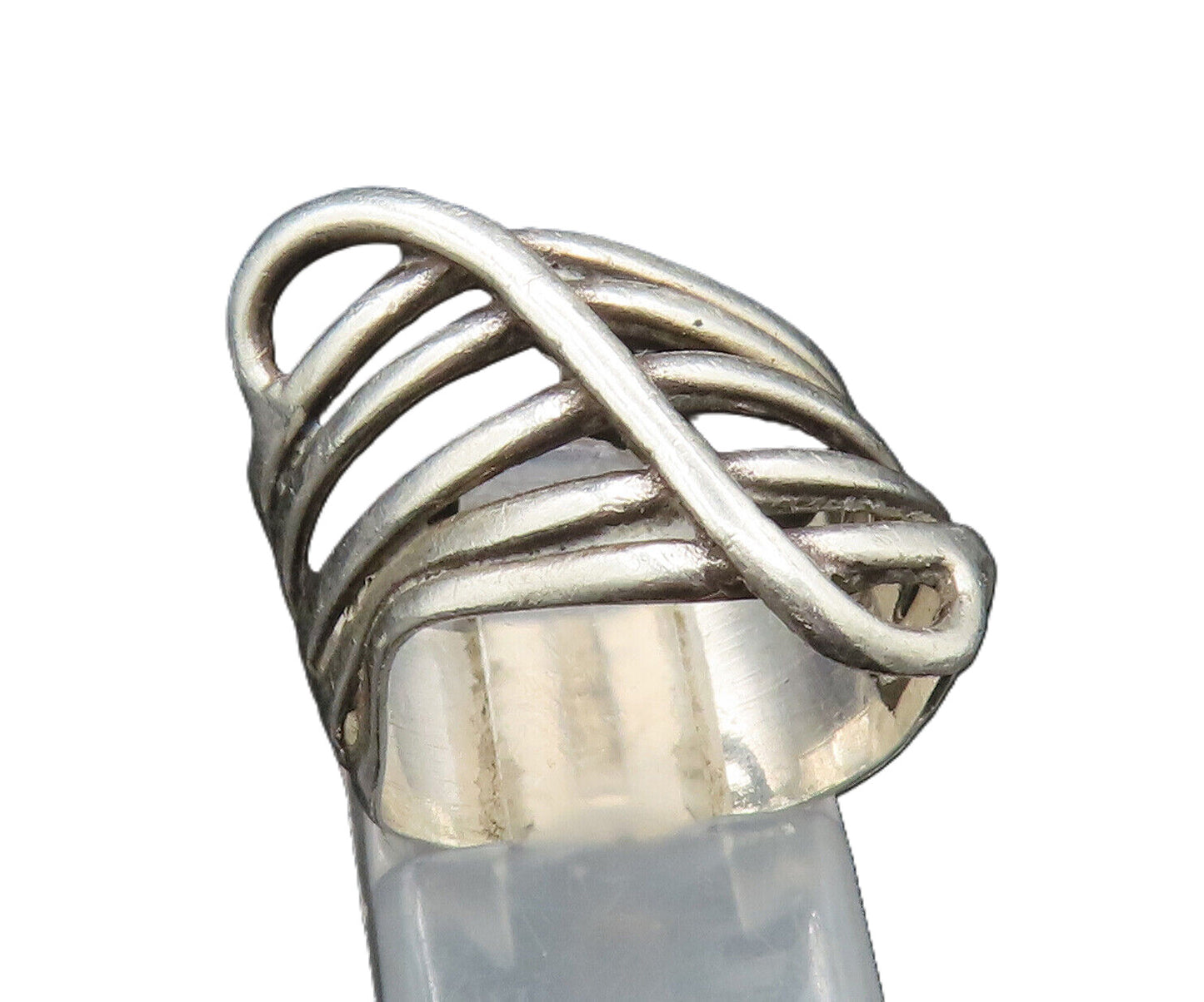 925 Sterling Silver  Vintage Slanted Multi Row Band Ring Sz 6  RG24826