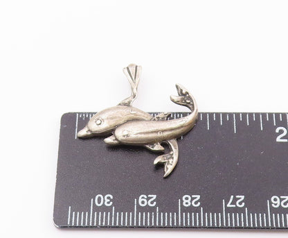 925 Sterling Silver  Vintage Double Dolphin Animal Motif Pendant  PT18298