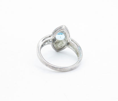 925 Sterling Silver  Blue Topaz Shiny Pointed Oval Cocktail Ring Sz 6  RG6770