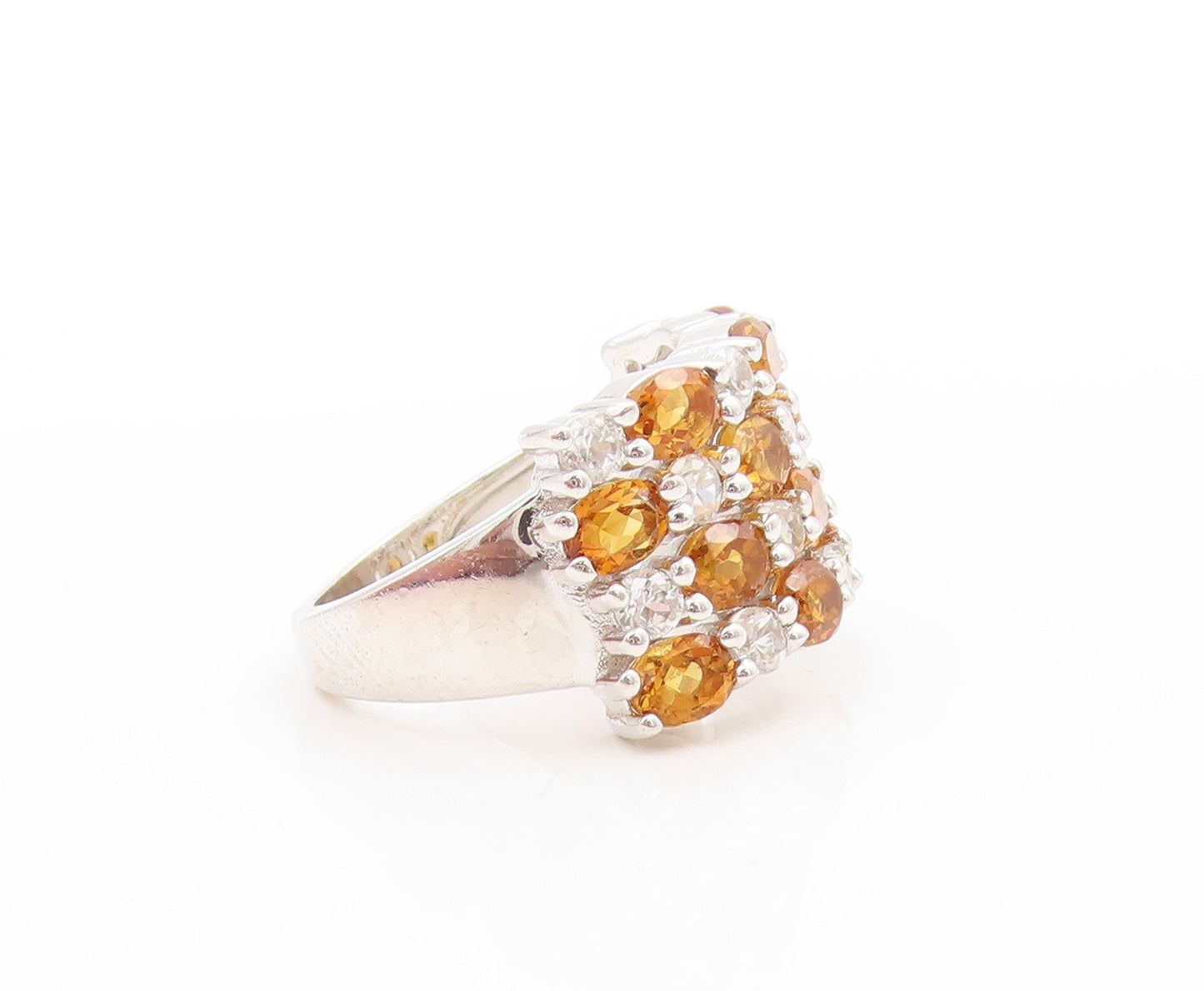 925 Sterling Silver Vintage Ring Citrine & CZ Statement Pave Band  Sz 6  RG33729