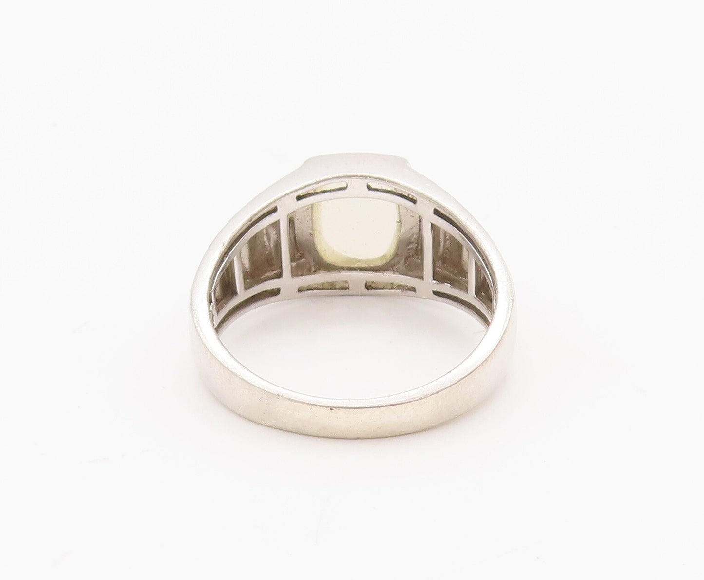 925 Sterling Silver Vintage Ring Carved Square Opal & Diamond  Sz 10.5  RG28302