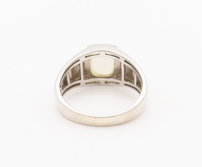 925 Sterling Silver Vintage Ring Carved Square Opal & Diamond  Sz 10.5  RG28302