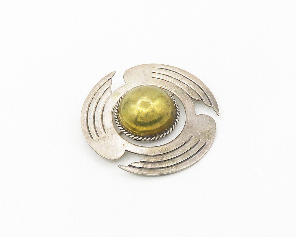 MEXICO 925 Sterling Silver  Vintage Shiny Two Tone Dome Brooch Pin  BP7219