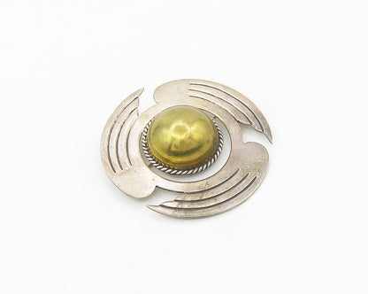 MEXICO 925 Sterling Silver  Vintage Shiny Two Tone Dome Brooch Pin  BP7219
