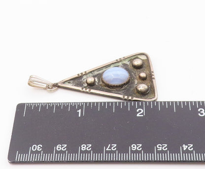 925 Sterling Silver Vintage Triangular Plate Beaded Chalcedony Pendant PT22211