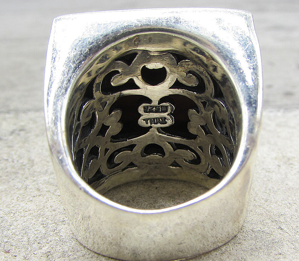 925 Sterling Silver  Red Jasper & Marcasite Cocktail Ring Sz 6  RG1589
