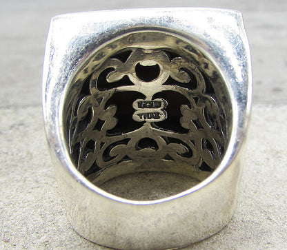 925 Sterling Silver  Red Jasper & Marcasite Cocktail Ring Sz 6  RG1589