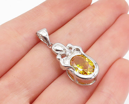 925 Sterling Silver  Faceted Citrine Shiny Family Love Drop Pendant  PT2794