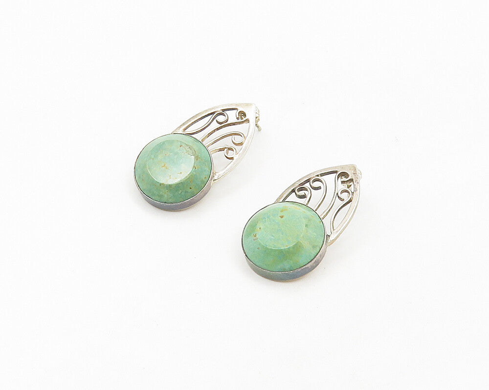925 Sterling Silver  Vintage Faceted Turquoise Swirl Drop Earrings  EG9090