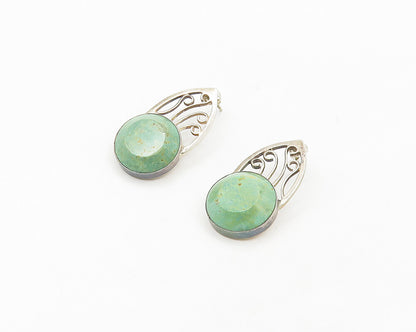 925 Sterling Silver  Vintage Faceted Turquoise Swirl Drop Earrings  EG9090