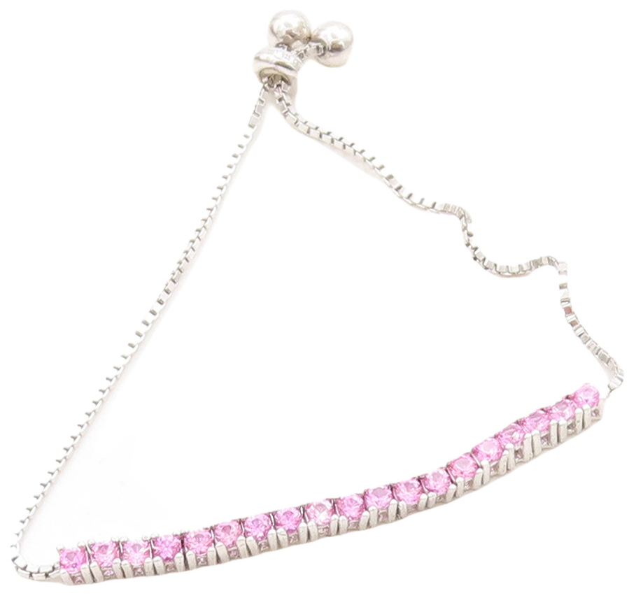 925 Silver  Pink Cubic Zirconia Adjustable Child Box Chain Bracelet  BT1105