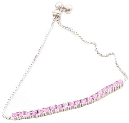 925 Silver  Pink Cubic Zirconia Adjustable Child Box Chain Bracelet  BT1105