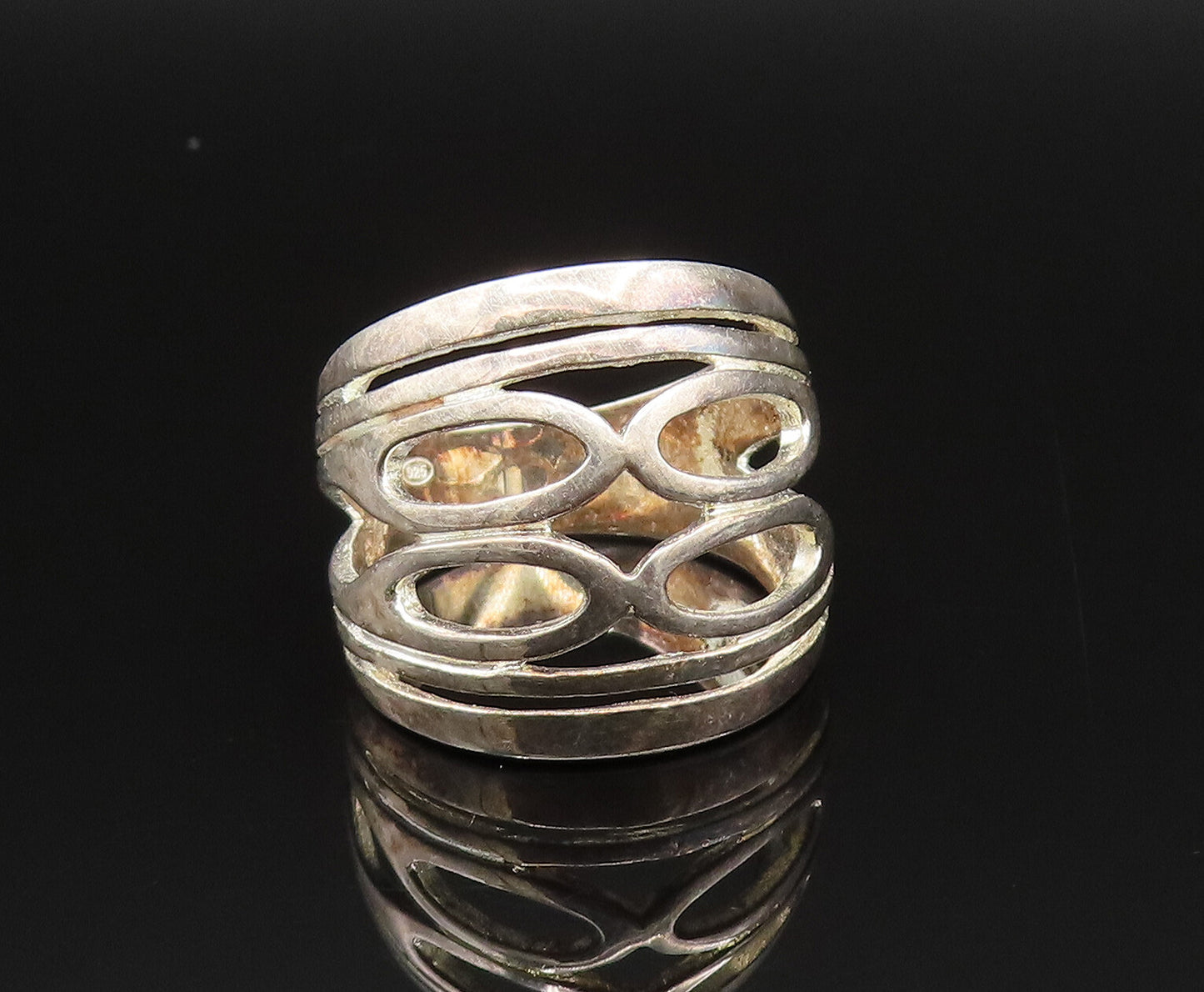 925 Sterling Silver  Vintage Open Oval Cutout Dome Ring Sz 8  RG25602