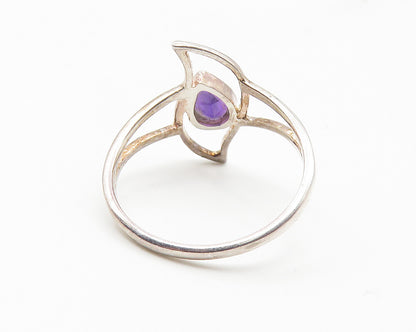 925 Sterling Silver  Tear Drop Amethyst Split Design Band Ring Sz 7.5  RG11450