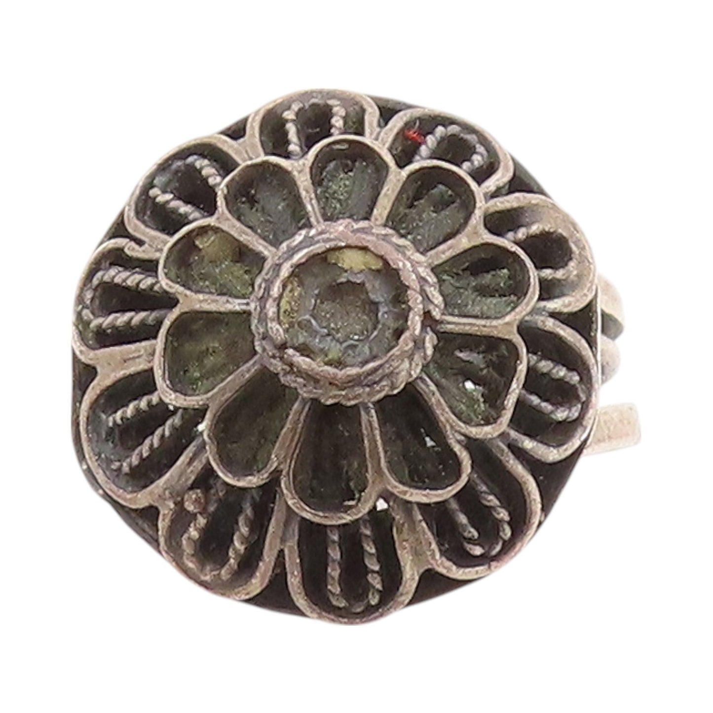 925 Sterling Silver Vintage Ring EUROPE Dark Tone Flower Carved  Sz 5  RG32572