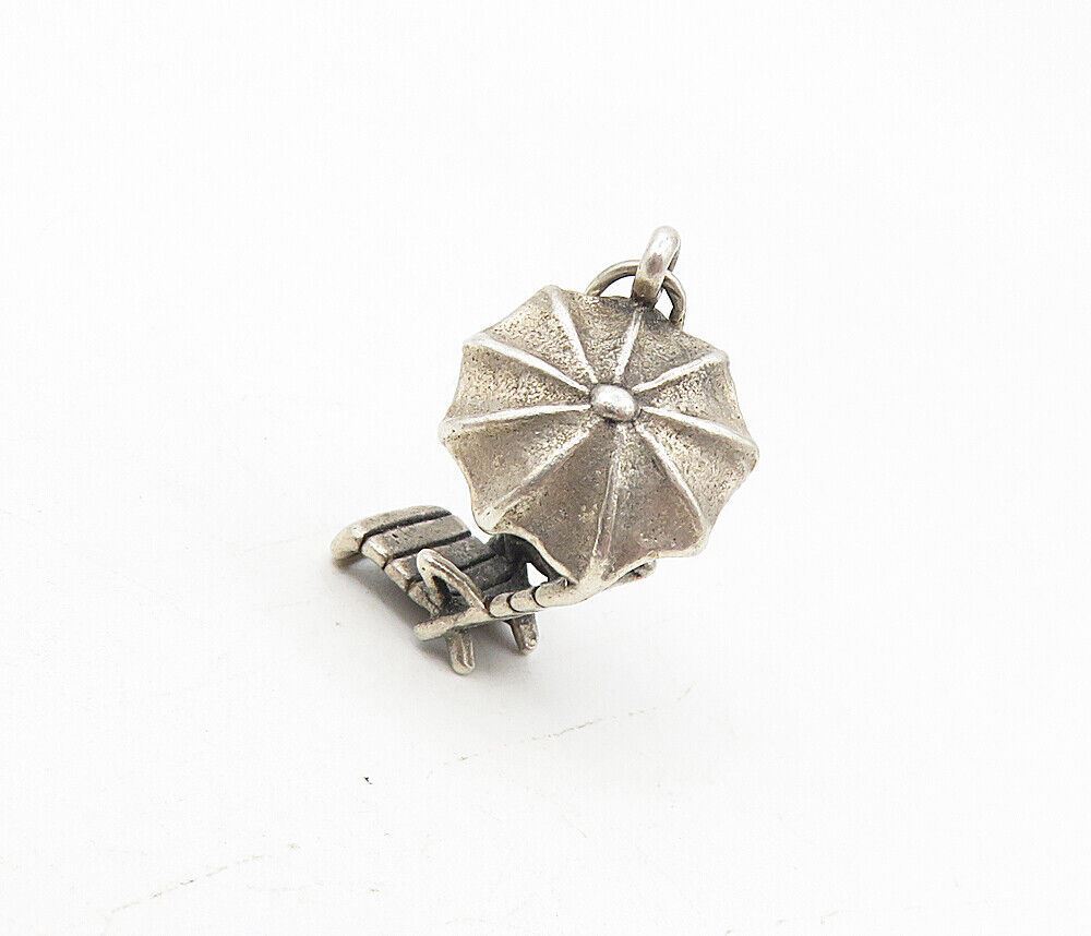 925 Sterling Silver  Vintage Dark Tone Beach Chair & Umbrella Pendant  PT6688