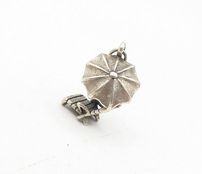 925 Sterling Silver  Vintage Dark Tone Beach Chair & Umbrella Pendant  PT6688