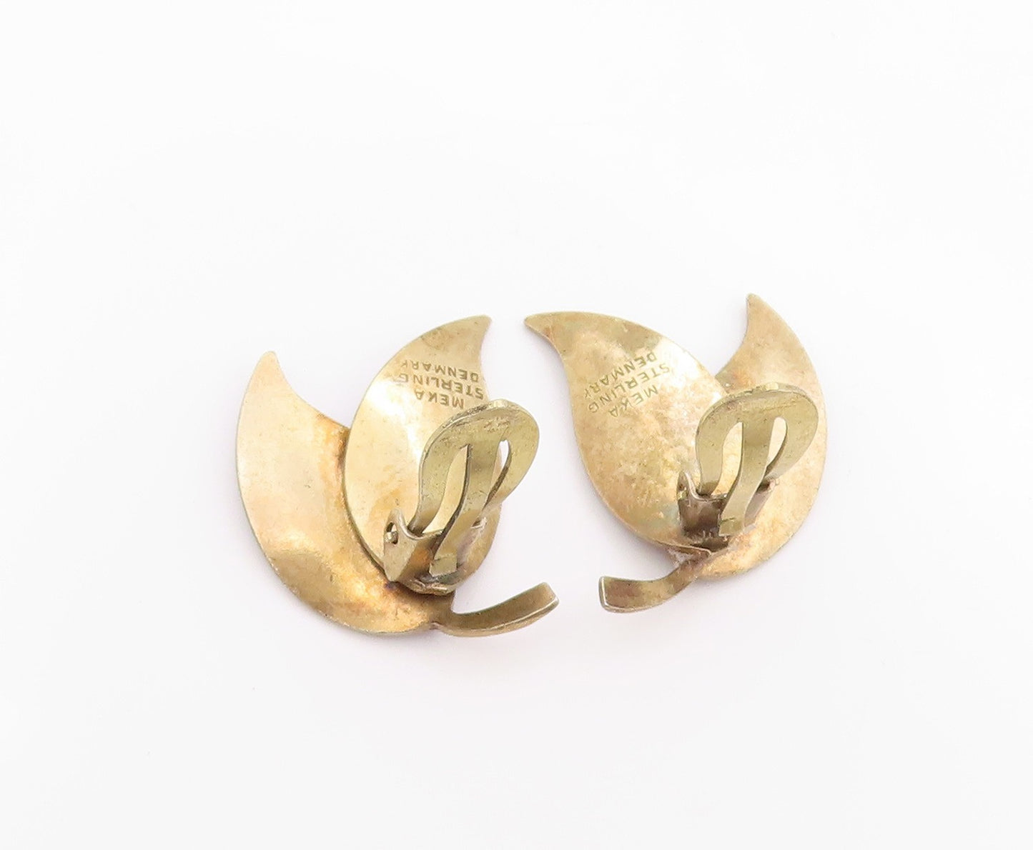 925 Sterling Silver Vintage Earrings MEKA DENMARK Gold Plated Leaves  EG13666