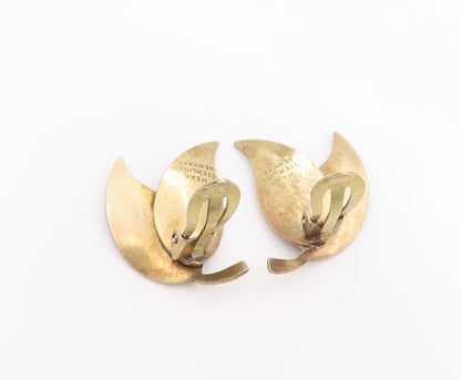 925 Sterling Silver Vintage Earrings MEKA DENMARK Gold Plated Leaves  EG13666
