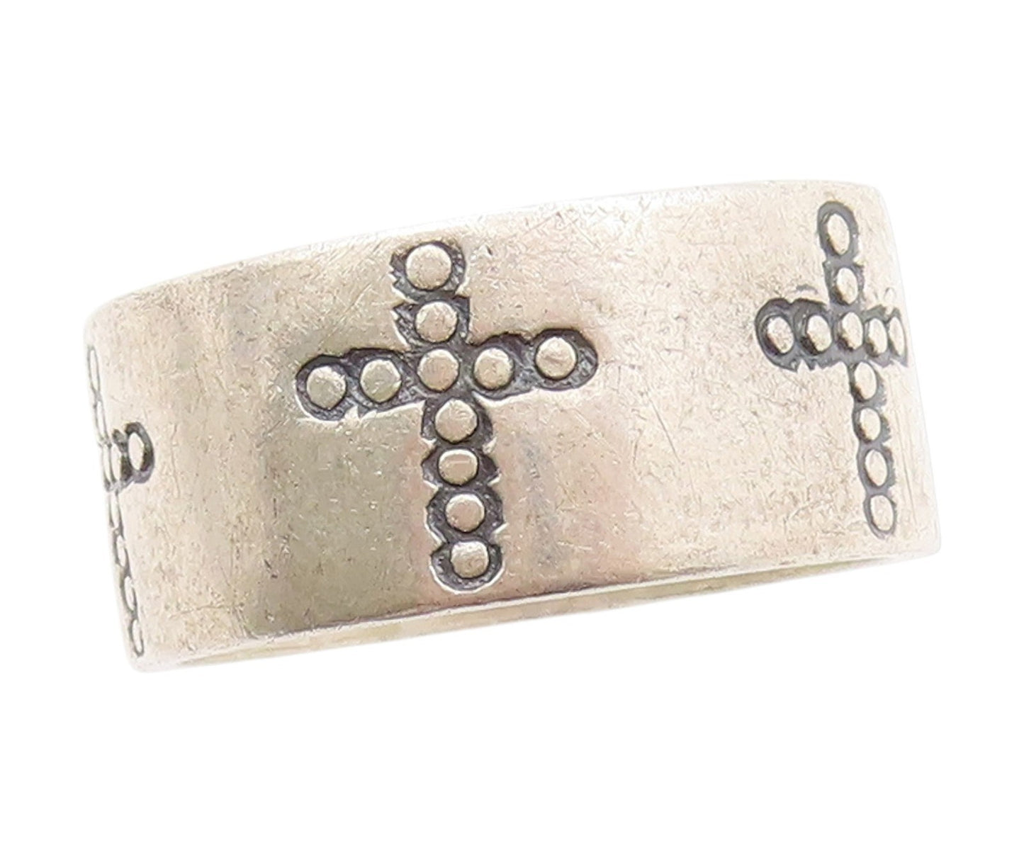 925 Sterling Silver Vintage Ring MEXICO Etched Religious Cross  Sz 10  RG33663