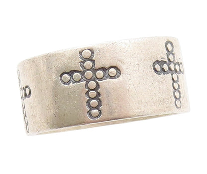 925 Sterling Silver Vintage Ring MEXICO Etched Religious Cross  Sz 10  RG33663