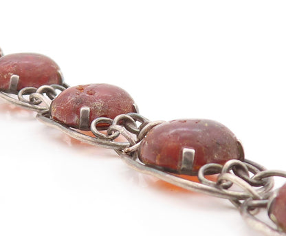 925 Sterling Silver Vintage Bracelet POLAND Brutalist Design Large Amber BT10815