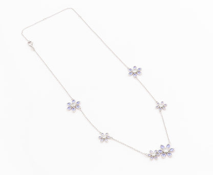 925 Sterling Silver Vintage Necklace Tanzanite & CZ Daisy Floral Chain   NE4628