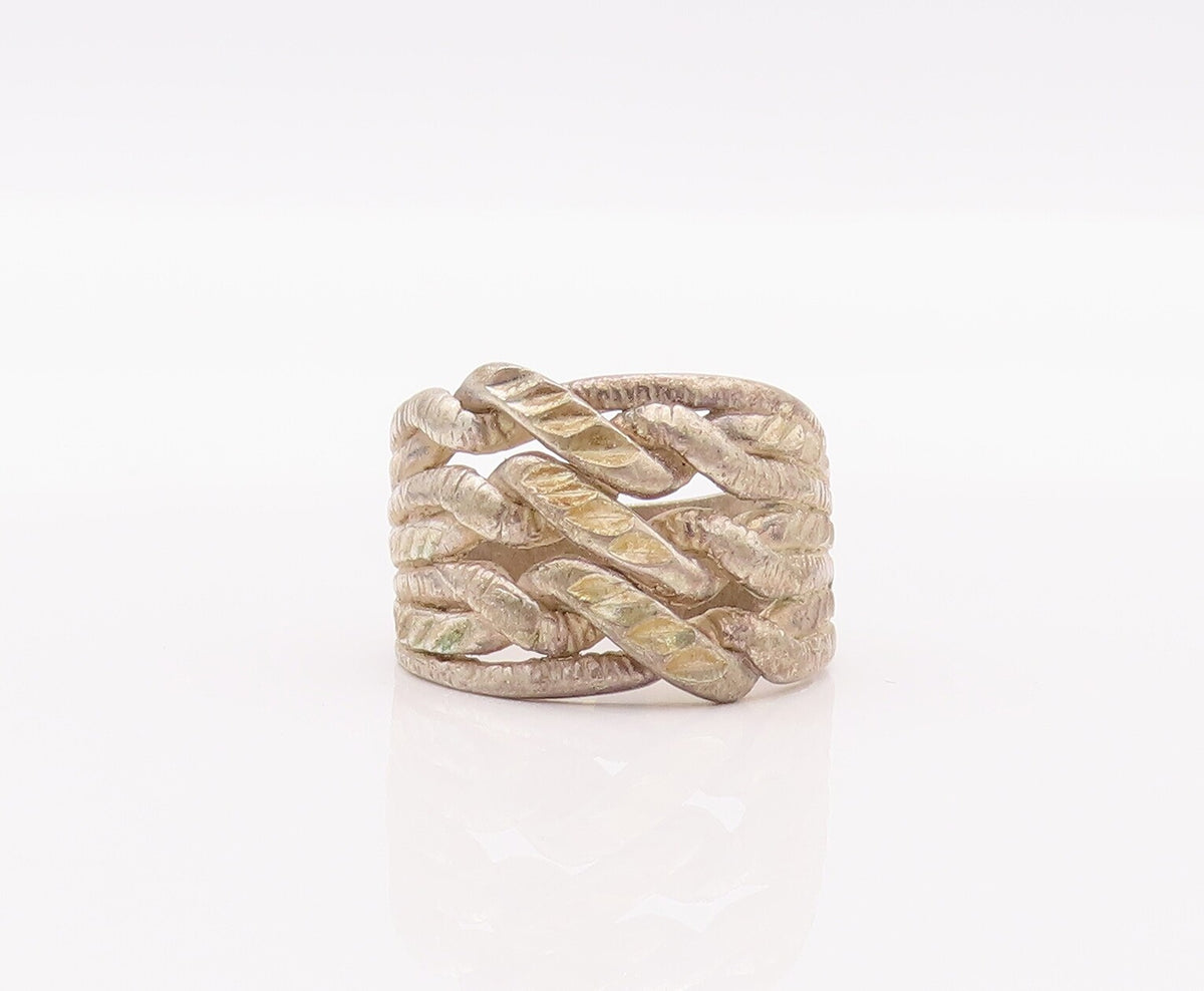 925 Sterling Silver Vintage Ring Solid Twisted Rope Knot Carved  Sz 7  RG28261