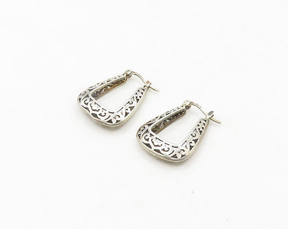 925 Sterling Silver  Vintage Shiny Heart Swirl Pattern Hoop Earrings  EG9551