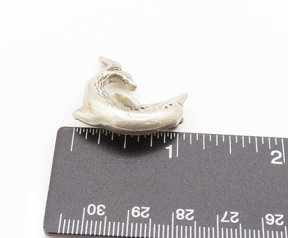 925 Sterling Silver  Vintage Etched Leaping Dolphin Brooch Pin  BP10095