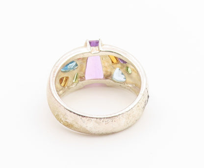 925 Sterling Silver Vintage Ring Modernist Multi Gemstone Band  Sz 9  RG36799