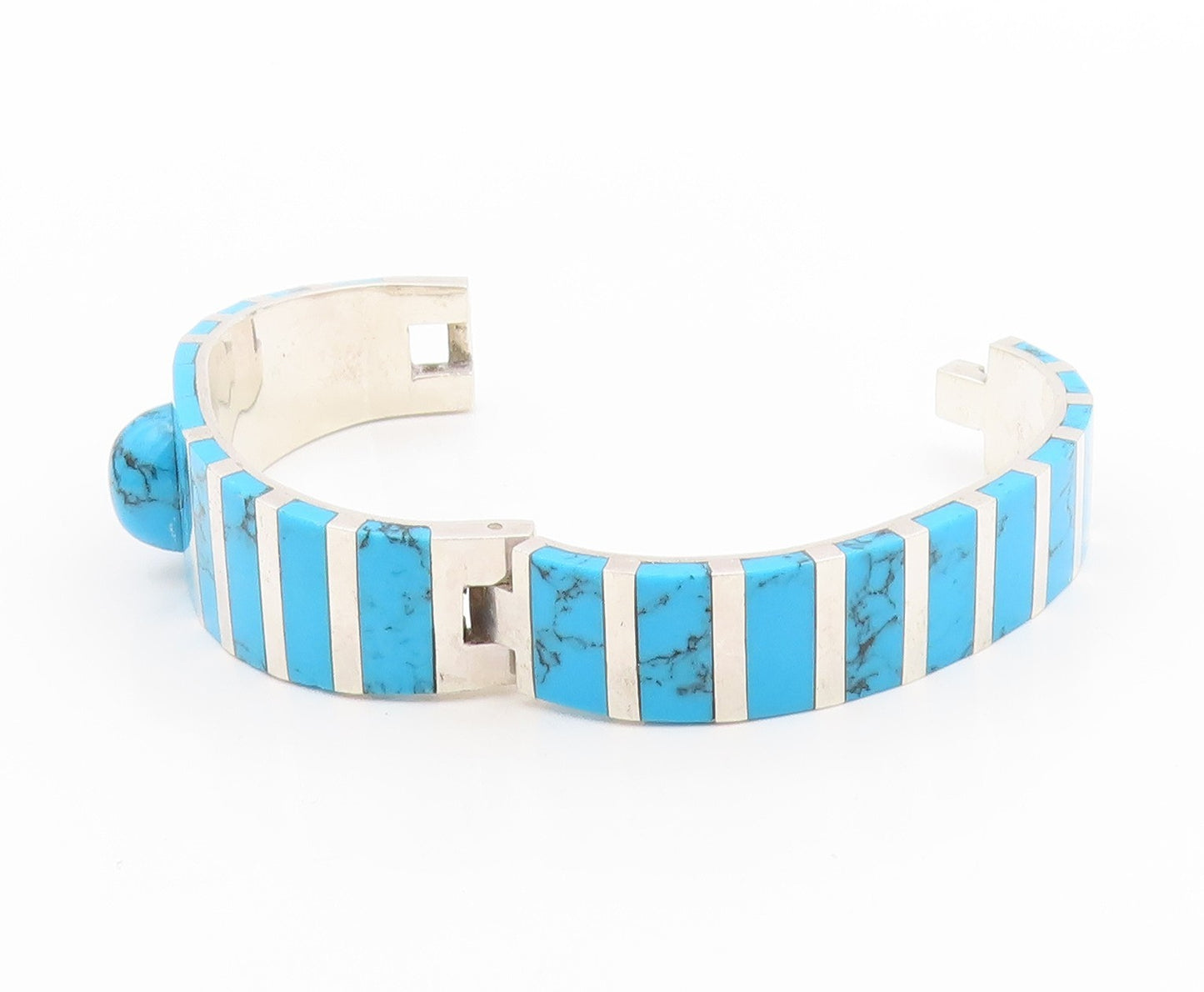 925 Sterling Silver Vintage Bracelet MEXICO Turquoise Inlay Bangle  BT11775