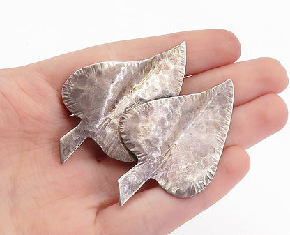925 Sterling Silver  Vintage Two Tone Hammered Floral Leaves Clip  TR1254