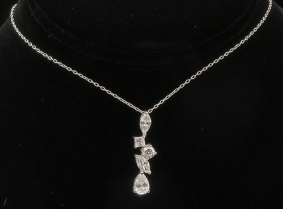 925 Sterling Silver Vintage Multi Shape Cubic Zirconia Chain Necklace NE2210