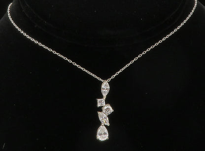 925 Sterling Silver Vintage Multi Shape Cubic Zirconia Chain Necklace NE2210