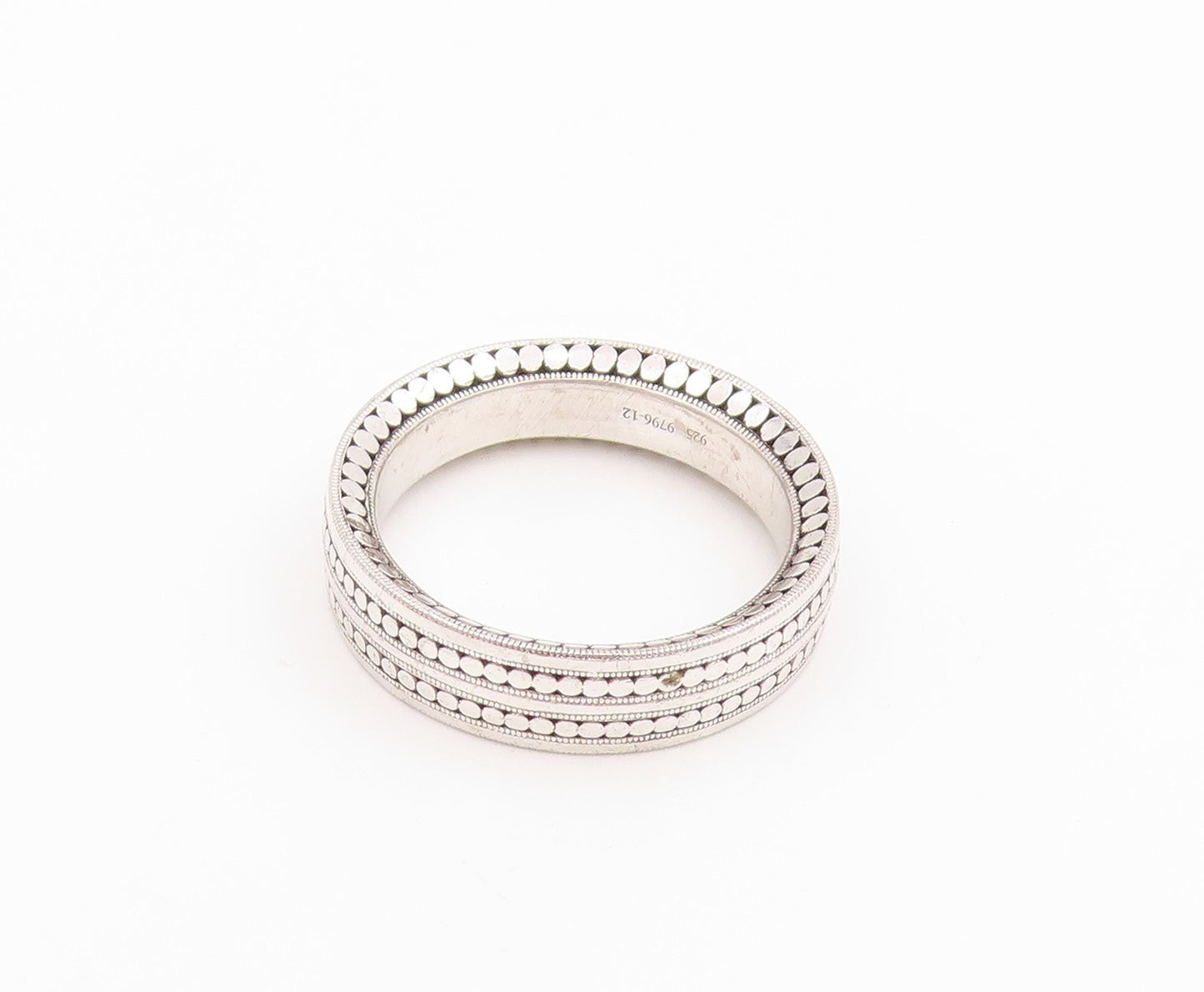 925 Sterling Silver Vintage Ring Geometric Dot Pattern Wide Band  Sz 10  RG34505