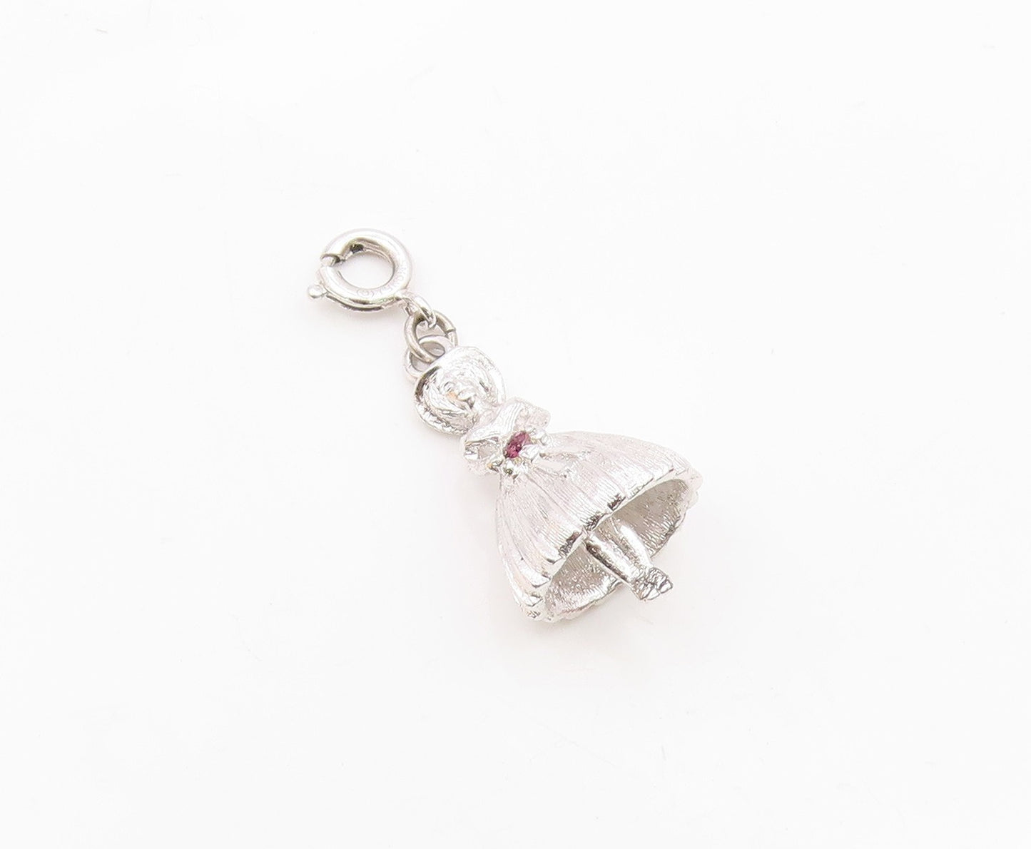 925 Sterling Silver  Vintage Pink Stone Accent Woman In Dress Pendant  PT16932