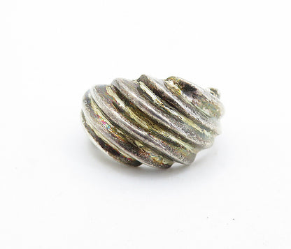 925 Sterling Silver  Vintage Dark Tone Fluted Dome Band Ring Sz 7  RG5872
