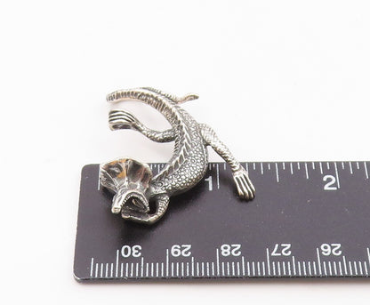 925 Sterling Silver Vintage Frilled Neck Lizard Animal Motif Pendant PT18160