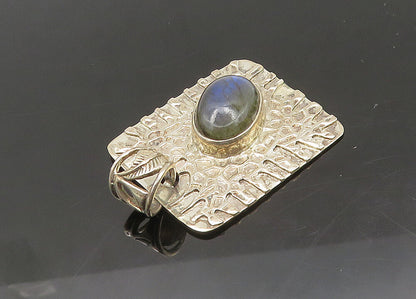 925 Sterling Silver  Vintage Cabochon Labradorite Textured Pendant  PT16621