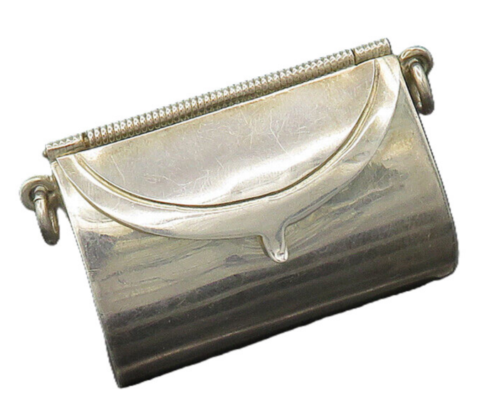 MEXICO 925 Silver  Vintage Change Purse Motif Shiny Pendant (OPENS)  PT14378