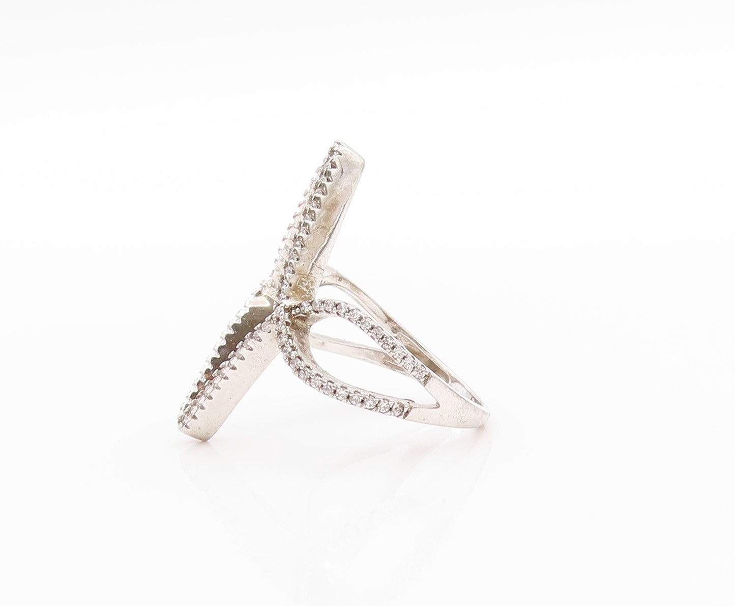 925 Sterling Silver Vintage Ring Real Diamonds Geometric Cut Out   Sz 7  RG33536