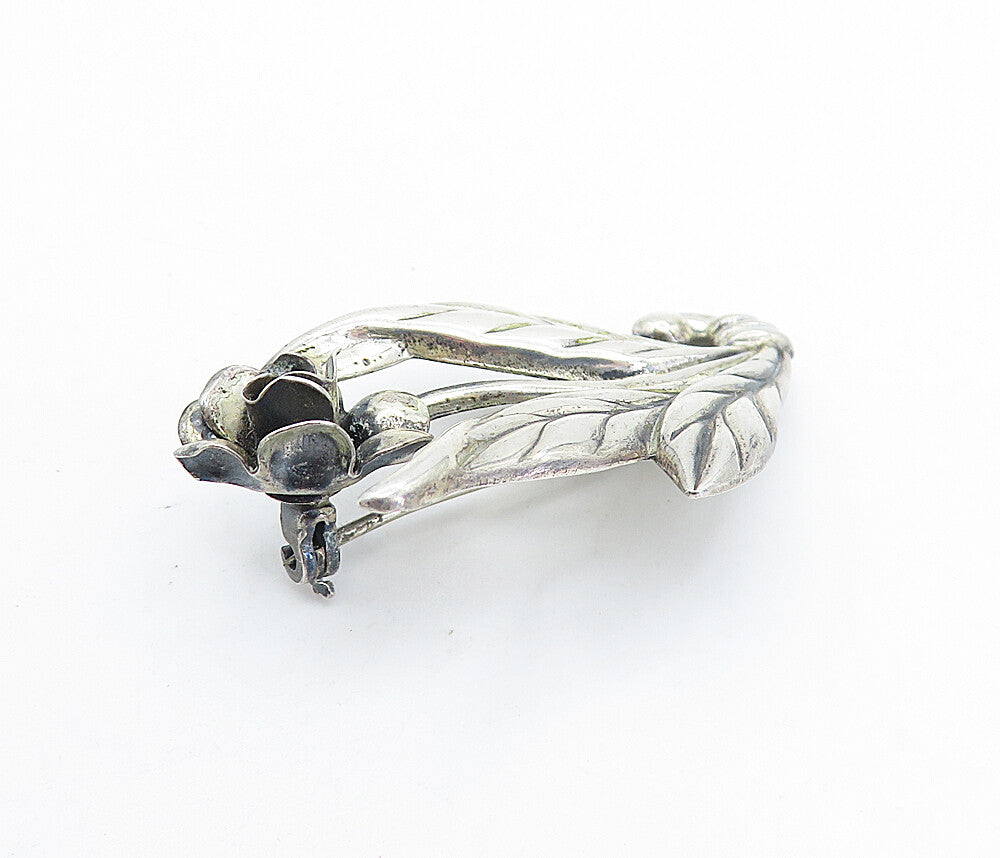 925 Sterling Silver Vintage Petite Sculpted Single Flower Brooch Pin BP2680