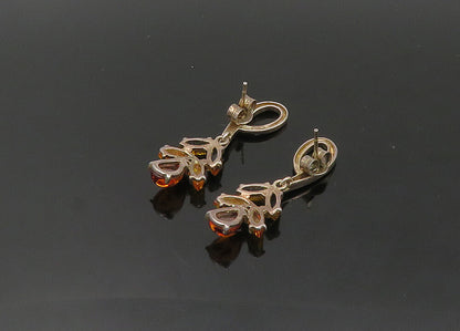 925 Sterling Silver  Vintage Amber Floral Motif Dangle Earrings  EG10718