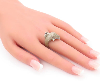 925 Sterling Silver Vintage Ring Solid Carved Happy Dolphin  Sz 6.5  RG28205